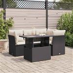 vidaXL 5-delige Loungeset met kussens poly rattan zwart