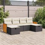 vidaXL 6-delige Loungeset met kussens poly rattan zwart