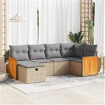 vidaXL 6-delige Loungeset met kussens poly rattan beige