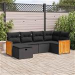 vidaXL 6-delige Loungeset met kussens poly rattan zwart