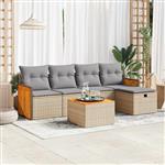 vidaXL 6-delige Loungeset met kussens poly rattan beige