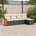 vidaXL 5-delige Loungeset met kussens poly rattan zwart