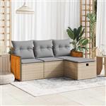 vidaXL 4-delige Loungeset met kussens poly rattan beige