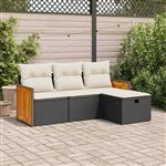 vidaXL 4-delige Loungeset met kussens poly rattan zwart