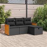 vidaXL 4-delige Loungeset met kussens poly rattan zwart