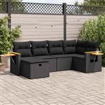 vidaXL 6-delige Loungeset met kussens poly rattan zwart