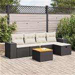 vidaXL 6-delige Loungeset met kussens poly rattan zwart