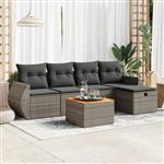 vidaXL 6-delige Loungeset met kussens poly rattan grijs