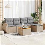 vidaXL 6-delige Loungeset met kussens poly rattan beige