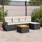 vidaXL 6-delige Loungeset met kussens poly rattan zwart