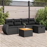 vidaXL 6-delige Loungeset met kussens poly rattan zwart