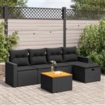 vidaXL 6-delige Loungeset met kussens poly rattan zwart