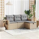 vidaXL 4-delige Loungeset met kussens poly rattan beige