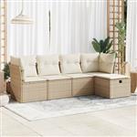 vidaXL 5-delige Loungeset met kussens poly rattan beige