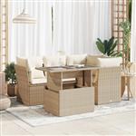 vidaXL 5-delige Loungeset met kussens poly rattan beige