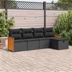 vidaXL 5-delige Loungeset met kussens poly rattan zwart