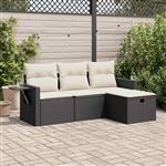 vidaXL 4-delige Loungeset met kussens poly rattan zwart