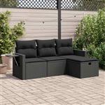 vidaXL 4-delige Loungeset met kussens poly rattan zwart