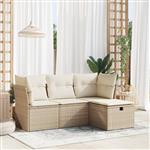 vidaXL 4-delige Loungeset met kussens poly rattan beige