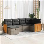 vidaXL 6-delige Loungeset met kussens poly rattan grijs