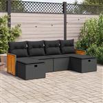 vidaXL 6-delige Loungeset met kussens poly rattan zwart