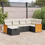 vidaXL 6-delige Loungeset met kussens poly rattan zwart