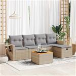 vidaXL 6-delige Loungeset met kussens poly rattan beige