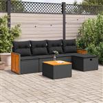 vidaXL 6-delige Loungeset met kussens poly rattan zwart