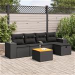 vidaXL 6-delige Loungeset met kussens poly rattan zwart