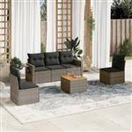 vidaXL 6-delige Loungeset met kussens poly rattan grijs