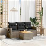 vidaXL 4-delige Loungeset met kussens poly rattan grijs