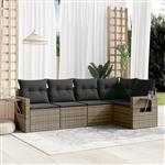 vidaXL 5-delige Loungeset met kussens poly rattan grijs