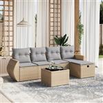 vidaXL 6-delige Loungeset met kussens poly rattan gemengd beige