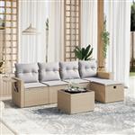 vidaXL 6-delige Loungeset met kussens poly rattan gemengd beige