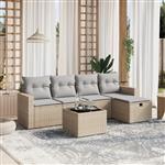 vidaXL 6-delige Loungeset met kussens poly rattan gemengd beige