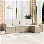 vidaXL 5-delige Loungeset met kussens poly rattan beige