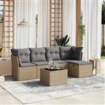 vidaXL 6-delige Loungeset met kussens poly rattan gemengd beige