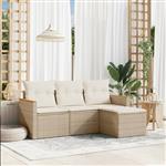 vidaXL 4-delige Loungeset met kussens poly rattan beige