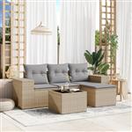 vidaXL 5-delige Loungeset met kussens poly rattan beige