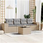 vidaXL 5-delige Loungeset met kussens poly rattan beige