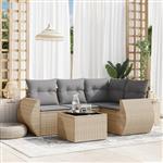 vidaXL 5-delige Loungeset met kussens poly rattan beige