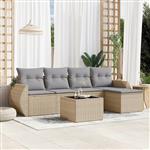 vidaXL 6-delige Loungeset met kussens poly rattan beige