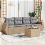 vidaXL 5-delige Loungeset met kussens poly rattan beige