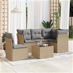 vidaXL 6-delige Loungeset met kussens poly rattan beige