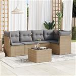 vidaXL 6-delige Loungeset met kussens poly rattan beige