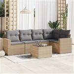 vidaXL 6-delige Loungeset met kussens poly rattan beige