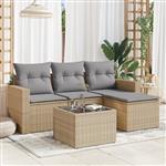 vidaXL 5-delige Loungeset met kussens poly rattan beige