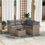 vidaXL 6-delige Loungeset met kussens poly rattan beige