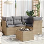 vidaXL 5-delige Loungeset met kussens poly rattan beige