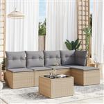 vidaXL 6-delige Loungeset met kussens poly rattan beige